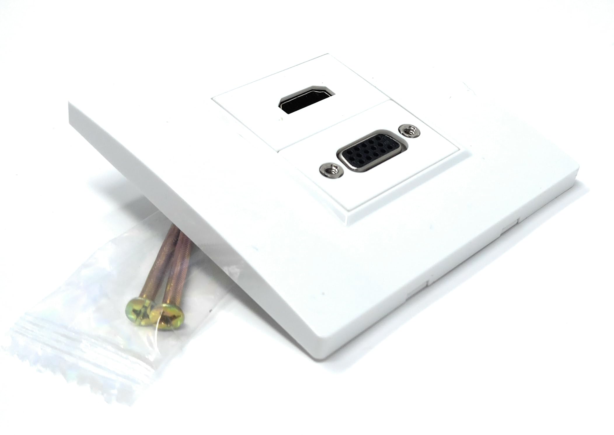 HDMI & VGA 15HD Multimedia Wall Plate Faceplate, Easy Connect, White, No Soldering Needed, 1 Gang