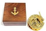 3" Sundial Compass with Teak Wood Box Inlaid with