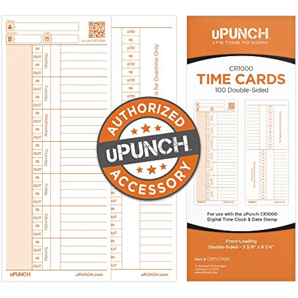 100 UPunch Time Cards For CR1000 Digital Clock Date Stamp Office 