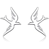Little Swallow Sterling Silver Stud Earrings for Women Minimalist Cute Bird Small Cartilage Studs Piercing Sleeper Statement Earring Hypoallergenic