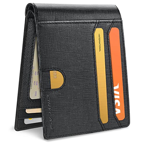 CIRYCASE Genuine Leather Wallet for Men, Slim Mens Wallets Credit Card Holder with 14 Card Slots, 2 Clear ID Windows, RFID Blocking & Gift Box, Bifold Wallet for Grandfather/Dad/Husband/Boyfriend