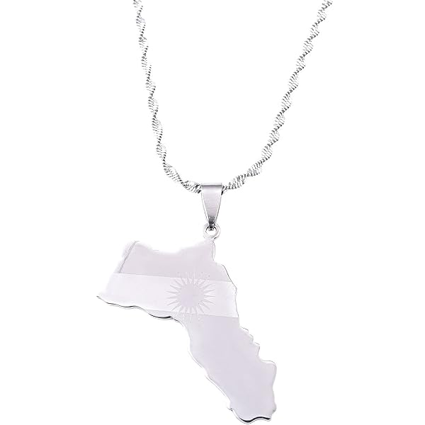 Stainless Steel Kurdistan Map Pendant Necklace - Kurdish Flag Map Jewelry, 50cm Chain, Larimar Color - View #11