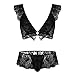 FEESHOW Men's Lace Bra and G String Thong Sissy Pouch Crossdress Underwear (Medium, Black B)