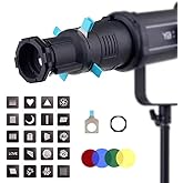 Bowens Mount 36° Lens Spotlight Conical Optical Snoot kit,Photography Studio Lighting Projector Accessory with 20 Gobos,4 Col