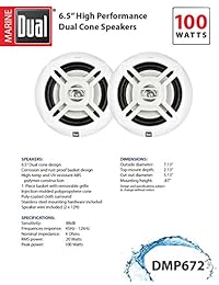 Dual Electronics dmp672 Dos altavoces 6.5 inch resistente al agua Dual Cone   Marine de alto rendimiento con pico de 100 vatios de alimentación