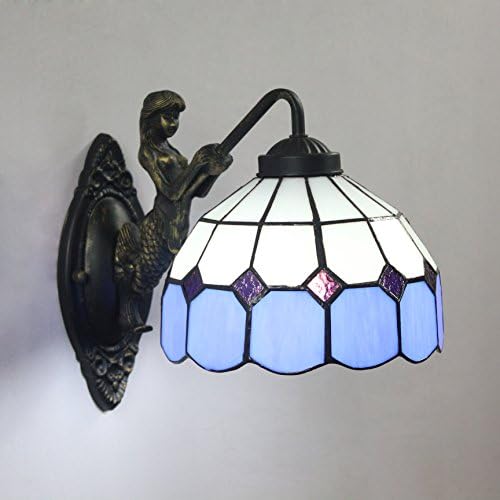 Gweat 8-Inch Mediterranean Tiffany Style Amber Wall Lamp-Blue
