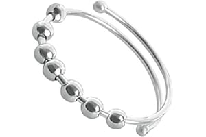 Fidget Ring, Adjustable Stainless Steel Finger Ring with 7 Rotating Beads for Stress Relief, Comfortable Open Design for Men 