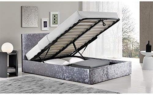 FurnitureDepot1 4ft Small Double Crushed Velvet Ottoman Bed with 25 cm Memory Foam Mattress FTA