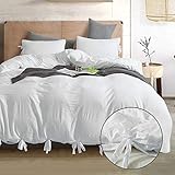 GiveUWant Bow tie White Duvet Cover Set Queenï¼Œ3 Piecesï¼ˆ1 Duvet Cover, 2 Pillowcasesï¼‰ Soft Washed Cotton Bowknot Duvet Cover Set, Easy Care Bedding Set for Men, Women, Boys and Girls