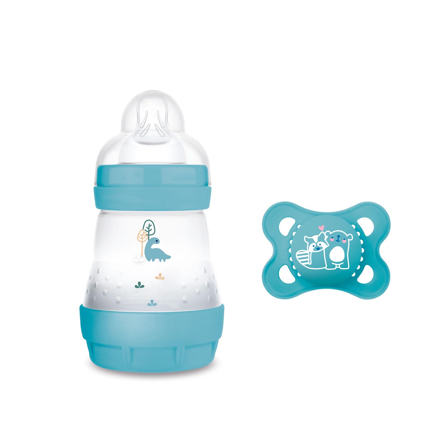 MAM Starter Set Boy Babybottle 160 ml Size 1 Silicone Teat from Birth with/Anti-Colic Bottles 160 ml + MAM Original Skin Soft Silicone Dummy 0-6