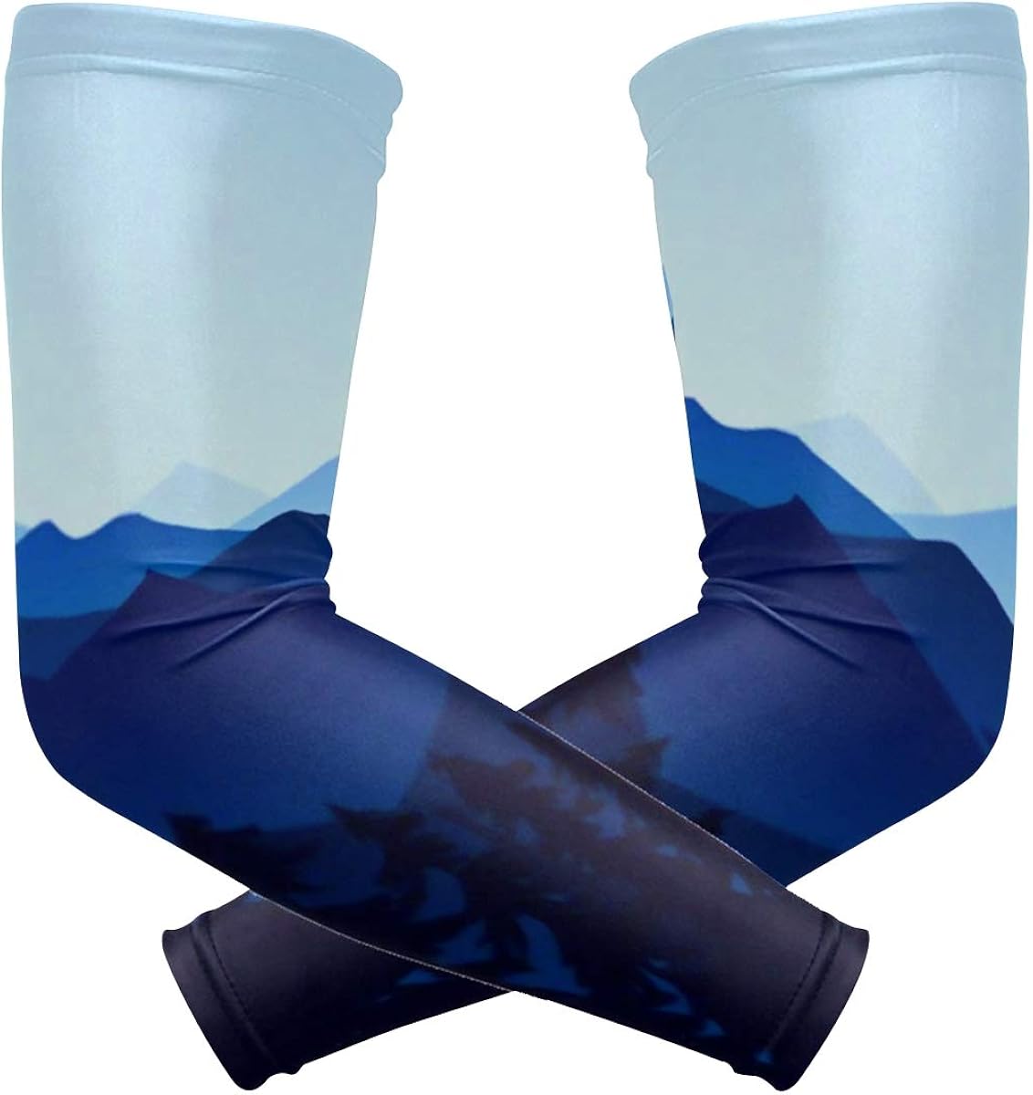 Protection Cooling Arm Sleeves 1 Pair Sports Compression Sleeves Dark Blue Mountains
