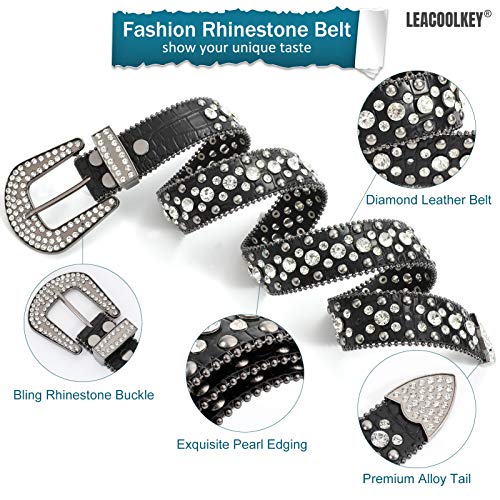 Women Fashion Rhinestone Belt, Western Cowgirl Studded Leather Belt for Jeans