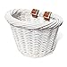 Colorbasket Front Handle Bar Juinior Bike Basket, Wicker, Leather Straps, White