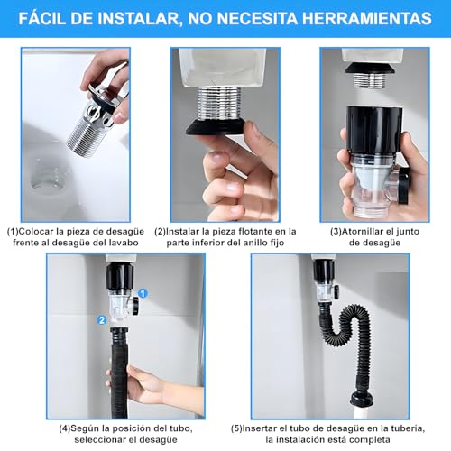 Kit de drenaje para lavabo, canal de desagüe antiolor, con propiedades anti-obstrucción, manguera extensible y ventana de inspección transparente para un fácil mantenimiento e instalación rápida