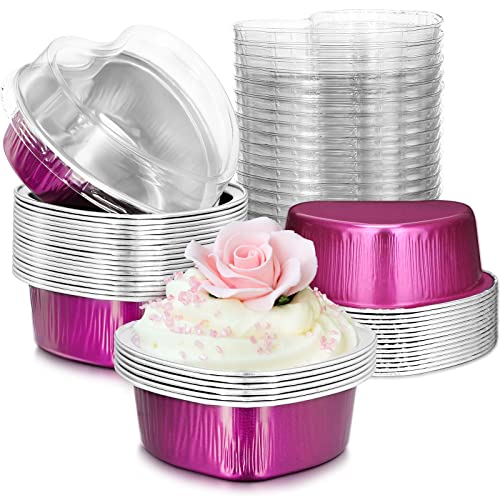 Geiserailie 200 Sets Aluminum Foil Cake Pan with Clear Lids 100 ml/ 3.4