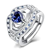 925 Sterling Silver Heart Rings - Sapphire Princess Crown Ring sets For Women Wedding Stacking Style