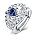 Valentine's Day 925 Sterling Silver Heart Rings Sapphire Princess Stacking Ring Set