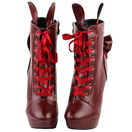 SHOW-STORY-Lolita-Style-Rabbit-Fur-Bow-Lace-Up-Stiletto-Platform-Ankle-Boot-BootieLF30311