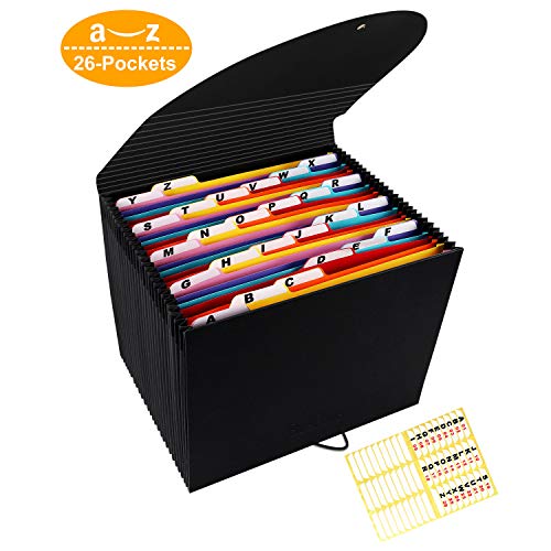 BluePower Accordian File Organizer,26 Pockets Expanding Filing Box,Letter Size Folder Accordion Document Organizer,Portable Paperwork Bag Bill Receipt Folders with A-Z Alphabet Blank Tabs - Thumbnail 7