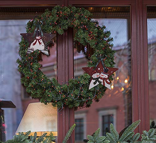 Grace Home Rustic Snowman Pattern Traditional Christmas Tree Ornaments Metal Star, Set of 2, 5.6''LX6''H Rustic Christmas Wall Door Decor Christmas Tree Ornament Xmas Holiday Party Decor