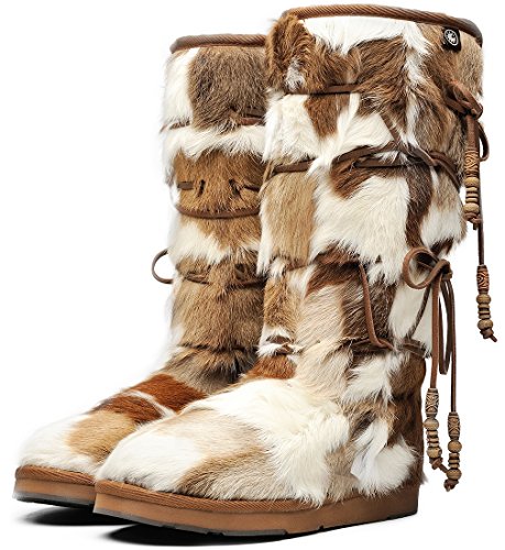 Aumu Womens Comfort Suede Fur Mid- Calf Winter Boots Chestnut Size 7 - Thumbnail 5