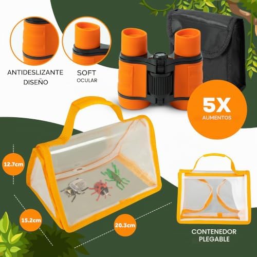 Kit de Explorador para Crianças - Binóculos, Apanhador de Borboletas, Lupa, Bússola, Brinquedos de Insetos - Jogos ao ar livre dos 3 aos 12 anos - Presente para 3 4 5 6 anos