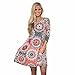Women 2017 Casual Round Neck 3/4 Sleeve Boho Side Pocket A-Line Tunic Loose Shirt Dress (XXL, Pink)