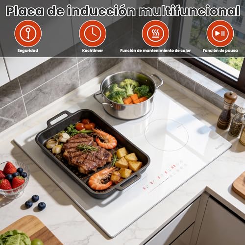Karinear 4-Burner Induction Hob, Built-in Induction Hob, 60 cm with Socket, Flexible Zone, Boost, Pause, Safety Lock, 220 V, 16 A Socket