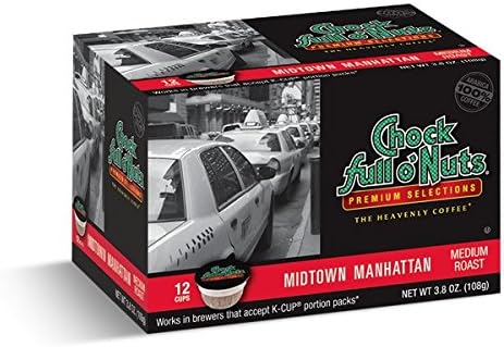 Chock Full o'Nuts Manhattan Medium Roast, K-Cup Compatible Pods - Arabica Coffee 3.8 Ounce (Pack of 3)
