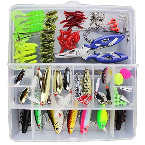 XDeer Fishing Lures Kit Set for Bass Including Trout,Salmon,Including Spoon Lures,Soft Plastic Worms, CrankBait,Jigs,Topwater Lures and Other Saltwater Freshwater Lures (with Free Tackle Box)