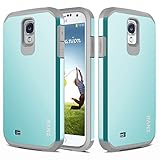 Galaxy S4 Mini Case, RANZ Grey with Aqua Blue Hard Impact Dual Layer Shockproof Bumper Case For Samsung Galaxy S4 Mini (I9190)