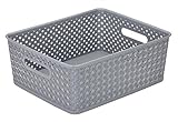 Simplify's Small Resin Wicker Storage Bin in Grey