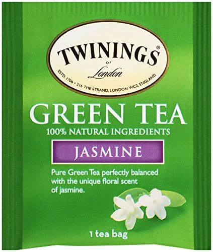 TWININGS GREEN TEA WITH JASMINE INDIVIDUALLY WRAPPED BAGS, 20 COUNT (PACK OF 1), FRAGRANT FLORAL SCENT, CAFFEINATED, ENJOY HOT OR ICED, 20 TEABAGS