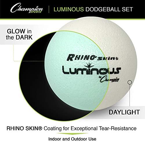 Colorful dodgeball set with six textured balls featuring a rhino design, suitable for indoor play.