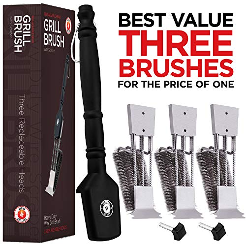 Alpha Grillers Grill Brush & Scraper with 3 Replaceable Heads | Best BBQ Cleaner. Perfect Tools for All Grill Types | Stainless Steel Wire Bristles and Stiff 18 Inch Handle. Ideal Barbecue Accessories - Thumbnail 3