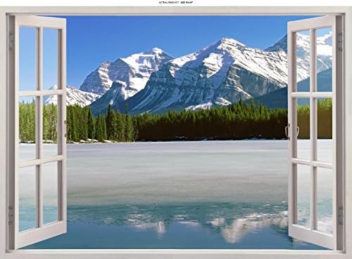 WallPix 36x50 / 36 x 50 Alaska Mountain Lake View 3D Window View Wall Sticker Decal Mural - Peel and Stick - Made from Tear-Proof, Easy-to-Clean, Durable Bubble Free Material