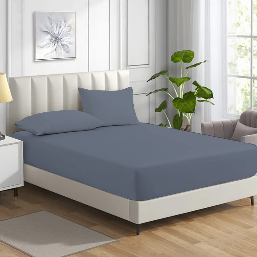 MistyMorning Fitted Sheet, Soft & Premium quality Bedding & Linen, 11''/28cm deep sheet, Egyptian Cotton with 200 Thread Count. (Grey, Double) — image 1