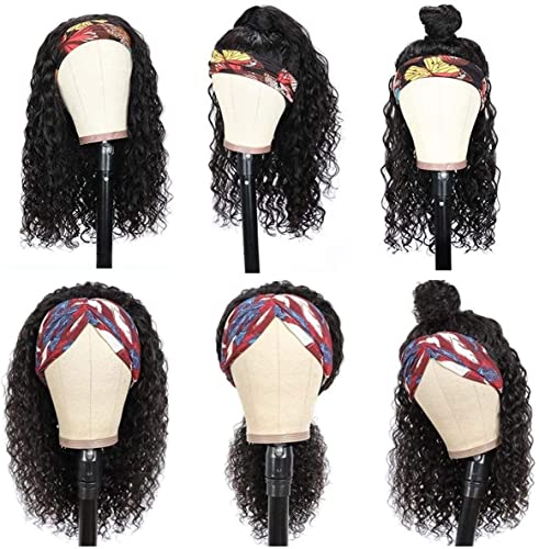 TNICE Women's Brazilian Curly Headband Wig No Lace Front Headband Wigs Human Hair Wigs for Women Black Natural Color 150% Density (12 Inches)