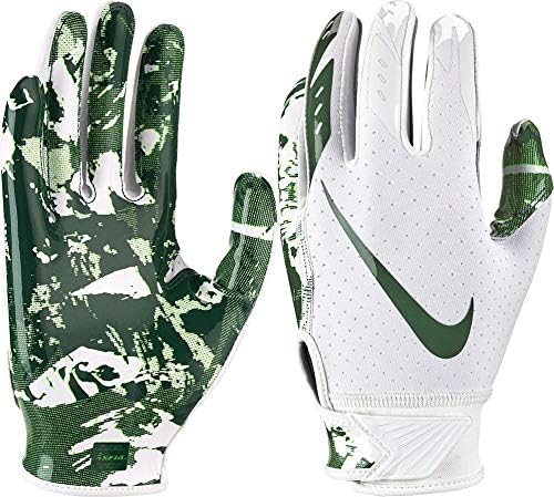 green and white football gloves