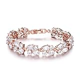 GULICX Women's Crystal Cubic Zirconia Rose Gold Plated Vintage Style Dual Layer Pear Drop Bracelet 7.5