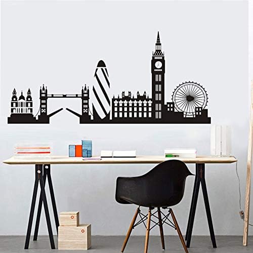 Crjzty City Building London Skyline Silhouette Wall Sticker Big Ben Landmark Vinyl Mural Decal Living Room Wall Art Home Decor 127 * 58cm