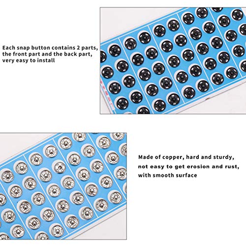 Senkary 200 Sets Sew-On Snaps, 10 mm Snap Buttons Metal Snap Fasteners Press Studs for Clothes, Sewing Clothing, Jeans, Jackets (Black and Silver)