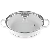 Le Creuset Enameled Cast Iron Signature Round Braiser with Glass Lid, 2.25 qt., White
