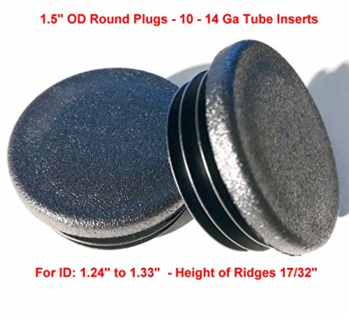 (Pack of 4) - 1 1/2" Round Black Plastic Tubing Plug, (10 - 14 Ga for 1.24" to 1.33" ID) 1 1/2 Inch OD - Steel Furniture Pipe Tube Cover Insert | Fencing Post End Caps for Fitness Eqpt.