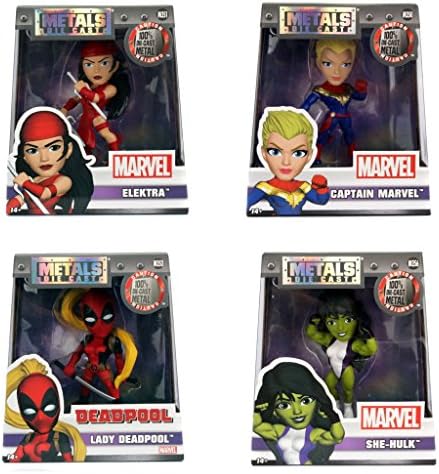 Jada Diecast Marvel Girls 4" Metal Bundle Set Captain Marvel, Lady Deadpool, She-Hulk, Elektra