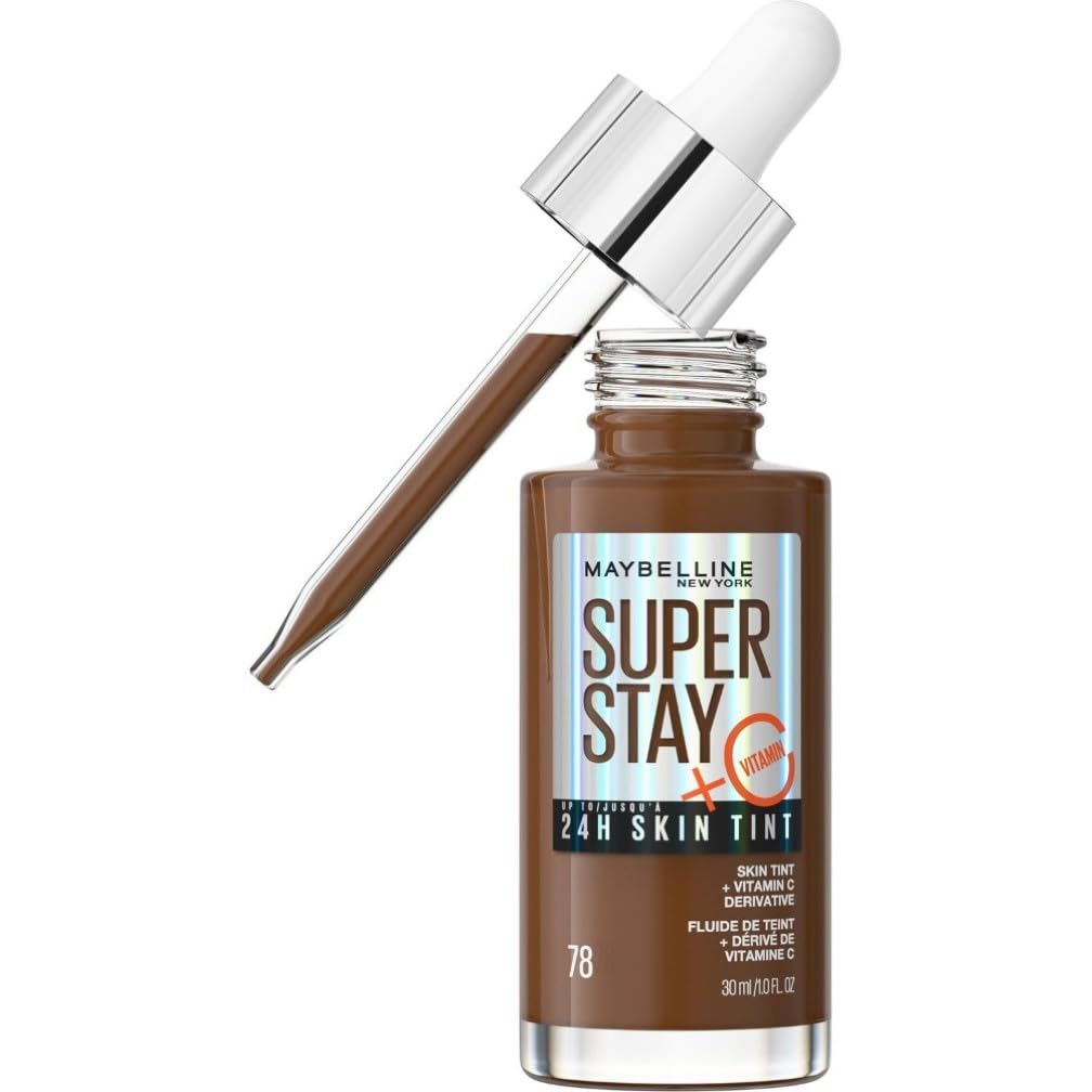Maybelline Super Stay Skin Tint Foundation, With Vitamin C*, Brighten and Glow Serum Foundation with Long-Lasting, Buildable Coverage, Up to 24H Wear, Vegan Formula, Shade 78