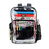 Large Clear Backpack Heavy Duty Durable Military Nylon Clear Bookbags Transparent Plastic (Large, Black)