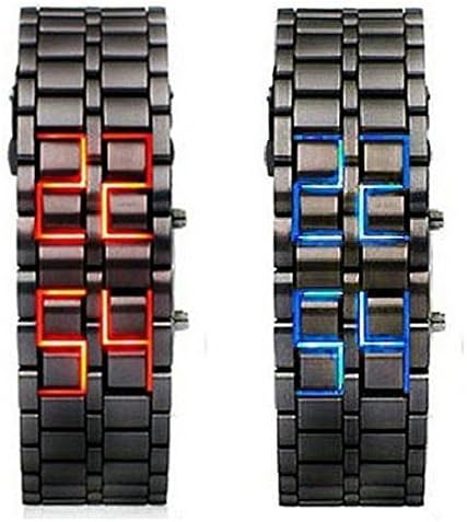 WPOSยฎ Men/Woman Lava Black Stainless Steel Lava RED LED Digital Bracelet Watch