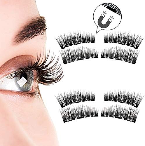 Beatife Natural Magnetic False Eyelashes[Upgraded], 3D Three Magnets Thin Soft, Much Longer and Denser, Natural Look,No Glue,Handmade Reusable Fake Lashes Extension Easy to Wear (Black) 4 Pair/8Pcs