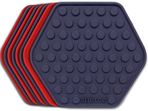 USA Special Edition Set of 8 Multipurpose Silicone Coasters, Trivets, Mat, Spoon Rest, Bottle Opener, Pot Holder, 6-in-1, Heavy Duty & Flexible (Navy Blue, Cherry)